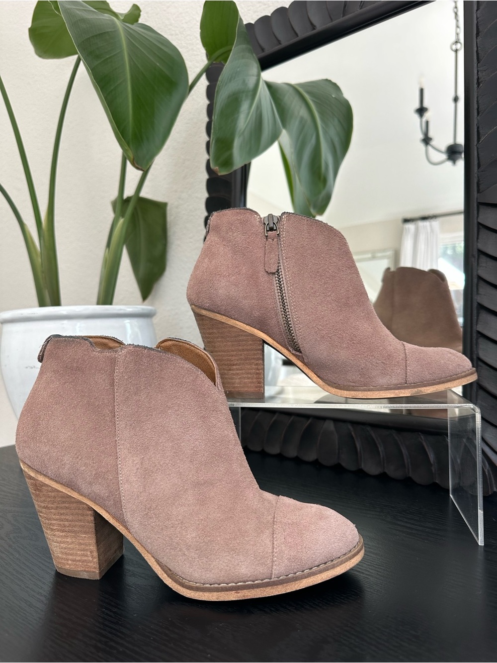 Susina Suede Ankle Boots with Stacked Wood Heel